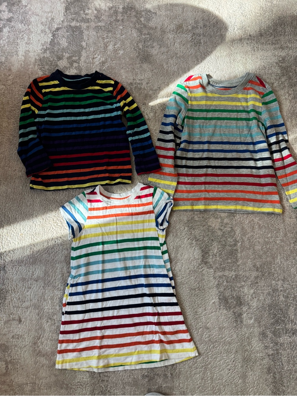 Primary Rainbow Stripe Tees & Dress Set - Multicolor